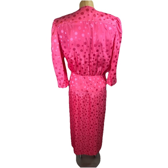VTG 90s‎ In The Moof Dress Hot Pink Polka Dot Pleated Dress Silky Size 10 Fun - Picture 7 of 9